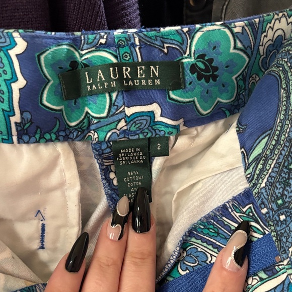 Ralph Lauren Teal and Blue Paisley Women's Shorts - Picture 3 of 4